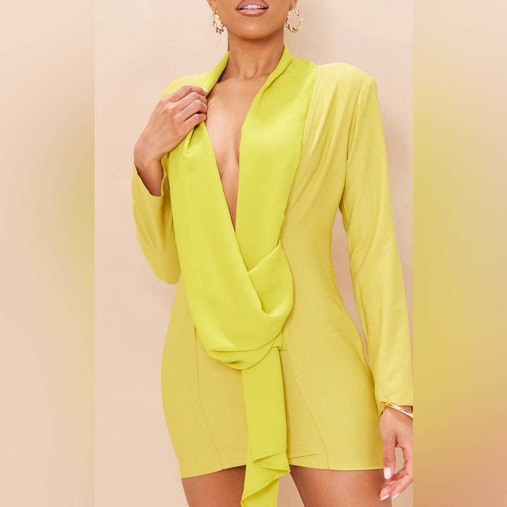 PrettyLittleThing Yellow Asymmetrical Ruffled Dress